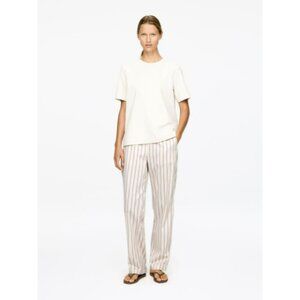 Jenni Kayne Wide Leg Trousers Size Medium White Tan Pinstripe Elastic Waist Pant